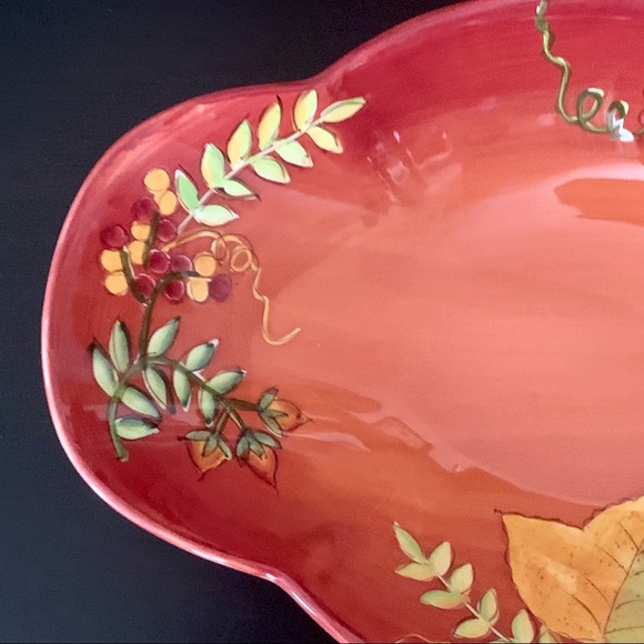 Laurie Gates Pottery Fall Leaves 13” Oblong Serving Bowl - Picture 4 of 15